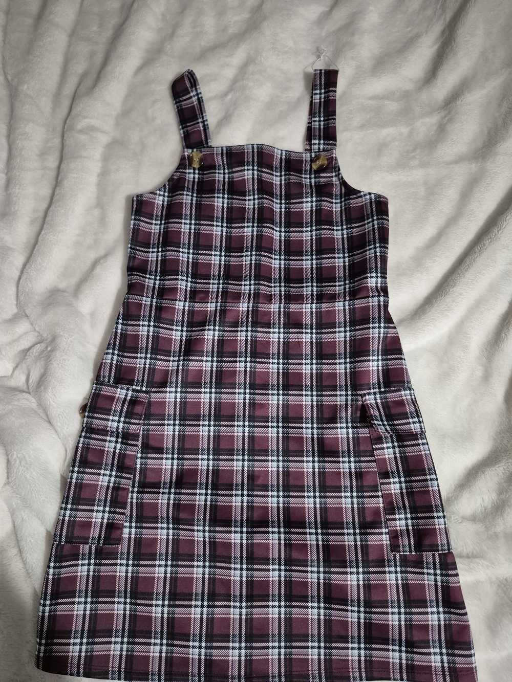 Beautees Burgundy Plaid Pinafore Overalls
